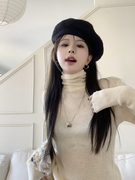 韩版长袖高领软糯马海毛，针织衫女装秋季修身堆堆领内搭打底衫上衣