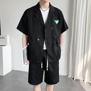 24A7A1韩版夏季轻熟风西服套装高端帅气休闲短袖短裤西装西裤一套