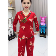 网红睡衣女套装中国风，盘扣宽松大码冬季加厚德绒保暖居家服