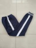 订做纯棉中学生男女校服长裤，深藏蓝色白宽杠条纹，紧口运动休闲校裤