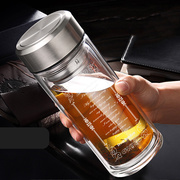 双层玻璃杯男便携水杯茶杯定制印logo过滤杯子大容量500ml送杯套