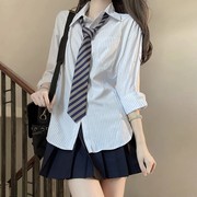 日系原创jk衬衫女学生，韩版宽松条纹，长袖衬衣2023百搭显瘦上衣