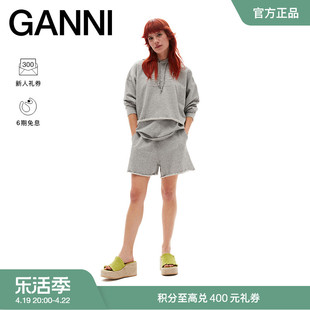 GANNI女装 蝴蝶logo灰色抽绳舒适休闲裤卷边短裤 T3679921