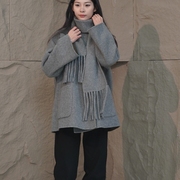 2023冬季韩版圆领双面，毛呢大衣女，中长款宽松减龄显瘦女外套