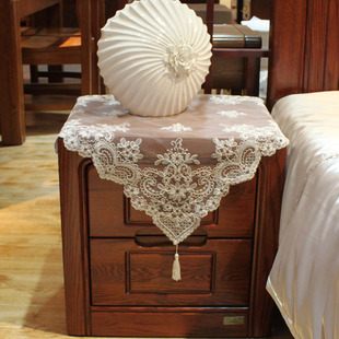 欧式简约刺绣白色蕾丝方形桌布，床头柜微波炉空调盖巾装饰巾新中式