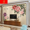 新中式电视背景墙壁纸客厅，沙发影视墙牡丹花鸟墙纸，3d墙布2022