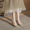 后空凉鞋女2024夏气质(夏气质，)仙女珍珠，一字带尖头透明包头高跟鞋6cm