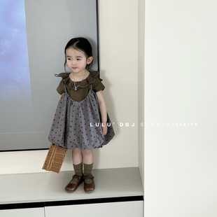 豆包君 2023夏季韩版童装女童可爱波点背带裙儿童蓬蓬吊带裙