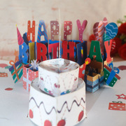 白色鲜花小邹菊生日英文礼物蛋糕3D立体贺卡纸雕祝福印刷定制折叠