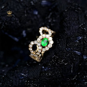royal珠宝0.37克拉祖母绿戒指蕾丝，宽版日常通勤送女朋友老婆礼物