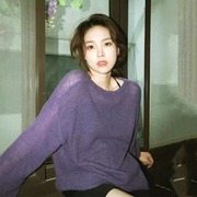 温柔紫色慵懒毛衣早秋季女装马海毛针织衫，套头薄款上衣外穿夏