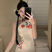 新中式国风复古改良旗袍修身显瘦包臀裙2024夏季玫瑰花连衣裙