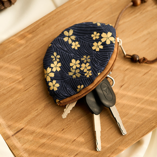 布艺小巧创意汽车钥匙包保护套，钥匙扣钥匙包通用女士抽拉式收纳包