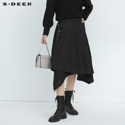 sdeer圣迪奥夏季半身裙女装个性，拼接不规则，a字牛仔长裙s222z1119