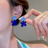 深浅蓝色不规则花瓣耳钉，清新脱俗仙女花朵，气质耳环小众设计感耳饰