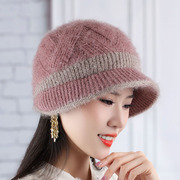女士秋冬天毛线帽子双层保暖柔软护耳拼色针织帽宽檐显脸小鸭舌帽