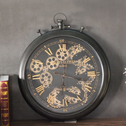 复古美式挂钟创意齿轮钟表装饰铁艺壁饰金属客厅欧式静音大号客厅