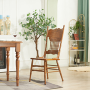 森家烁居实木复古椅子p美式法式中古高靠背(高靠背)餐椅设计师椅黑色温莎