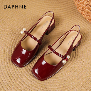 达芙妮包头凉鞋女2024年夏季女鞋复古红色单鞋法式玛丽珍女鞋