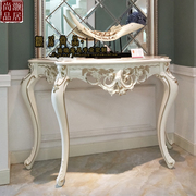 欧式实木玄关桌装饰桌，白色别墅雕花高端客厅，靠墙桌入户半圆门厅桌