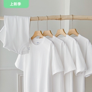 白色短袖男t恤女夏季不透纯棉，圆领宽松加厚白t体恤上衣女ins