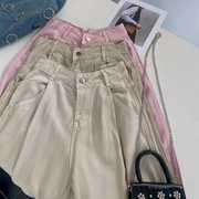 1.1斤粉色直筒型牛仔裤2023年高腰，长裤女时尚休闲洋气