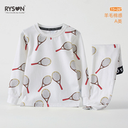 RYSONMOON薄款长袖空调服男女童棉睡衣网球拍天然加弹家居服套装