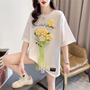 设计感小众短袖t恤女夏季韩版宽松大码中长款立体花朵百搭上衣服
