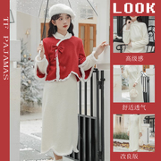 新中式国风套装冬季加绒加厚外套旗袍，连衣裙女装红色拜年服两件套
