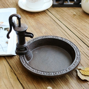 欧式铸铁工艺品压水机装饰盘鸟食盘储物盘创意个性家居装饰摆件