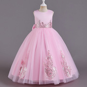 童装晚宴晚礼服网纱蓬蓬公主裙钢琴演出服小女粉红色B类连衣裙