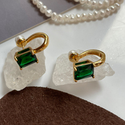 欧美法式复古祖母绿宝石珍珠，耳环高级感两面可戴镀金耳扣小众耳饰