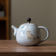 汝窑猫咪茶壶手工可养开片陶瓷小单壶复古功夫茶具家用红茶泡茶壶