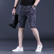 夏季微弹男士牛仔短裤潮牌印花薄款五分裤凉感流行薄款休闲裤