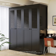 黑色实木衣柜法式复古三四门，对开门大衣橱，收纳柜现代简约家用卧室