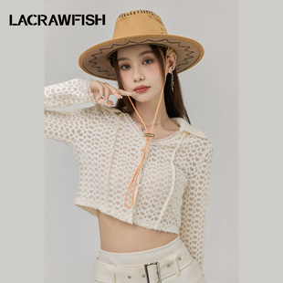 lacrawfish复古浪漫甜美爱心，镂空针织衫宽松长袖，罩衫花边短上衣