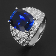 高级珠宝皇家蓝蓝宝石戒指男925银镀金轻奢男士食指指环定制18K金