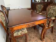 欧式实木餐桌椅组合小户型，长方形饭式古橡木，雕花大理石餐台