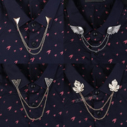 韩国时尚男士胸针复古树叶，领针领扣女士衬衫衣领，角领口链条配饰