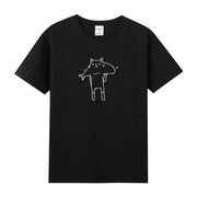 短袖T恤男女休闲大码小清新素描插画搞怪喵星人吸猫吃鱼潮品印花