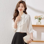 长袖衬衫女秋季2023韩版粉色雪纺J上衣洋派时髦显瘦小个子衬