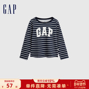 Gap女幼童秋季LOGO纯棉条纹洋气长袖T恤儿童装运动上衣789565
