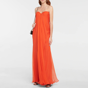 桔色晚礼服抹胸气质，长款2023派对个性时尚，气场女王优雅连衣裙