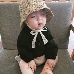 ins夏季婴儿童草帽子韩国女宝宝遮阳防晒亲子男童渔夫帽沙滩