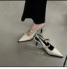 气电波法式尖头玛丽珍鞋复古高跟单鞋2023夏季配裙子包头后空拌