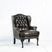 老虎椅美式单人皮艺沙发新古典休闲沙发椅欧式椅子客厅家俱脚蹬