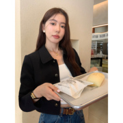 pusumede 黑色短款小香风外套女2025春秋翻领高级感气质开衫上衣