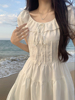 一颗甜桃yikett《少女与海》夏季连衣裙，女短袖a字花边白色短裙子