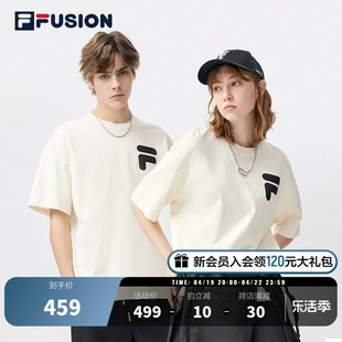 FILA FUSION斐乐潮牌短袖T恤情侣款夏季宽松男士运动休闲女子短t