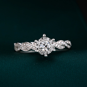 18k白金天然钻石戒指群镶珠宝，1克拉效果缠绵钻戒订婚求婚结婚戒